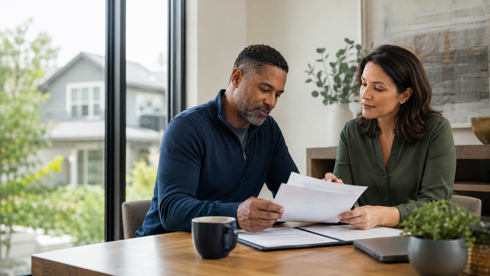 A property owner reviewing a real estate note with an advisor